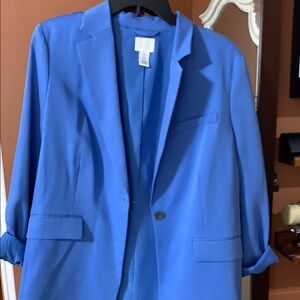 H&M Long Blue Women's One Button Blazer